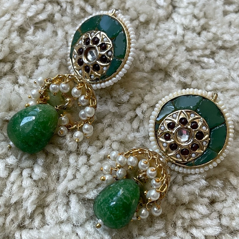 Statement Earrings with Freshwater Pearl and real gemstones